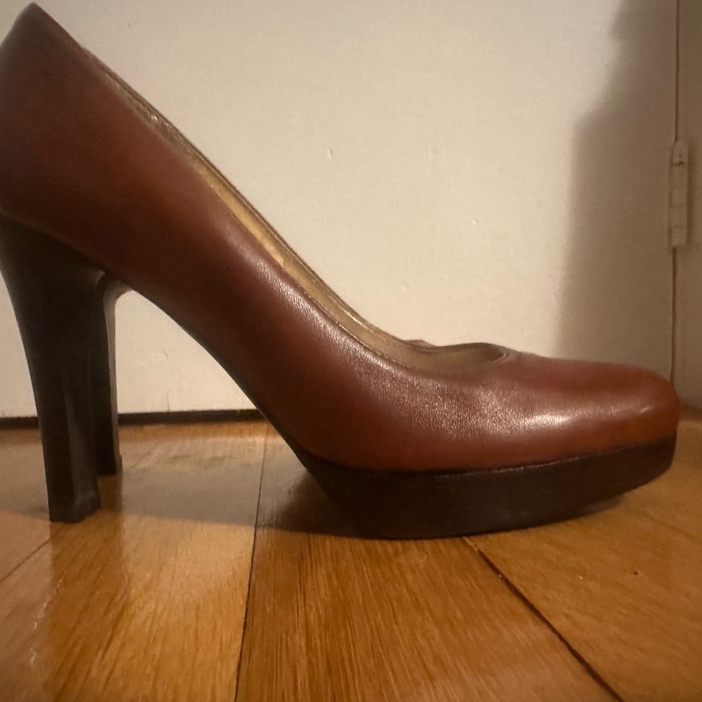 Brown Leather Platform High Heel Pumps - Women's